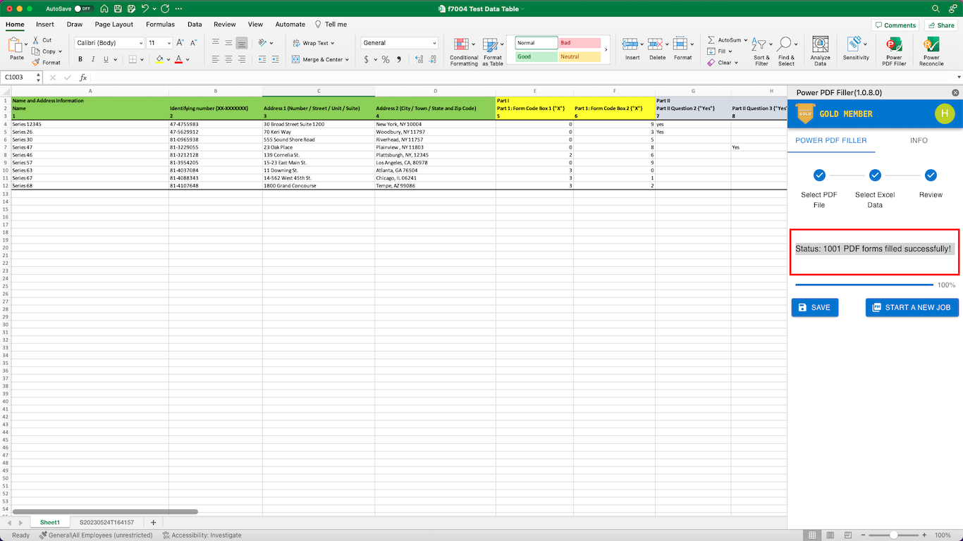 Step 4: 1001 PDF forms filled successfully with Power PDF Filler
